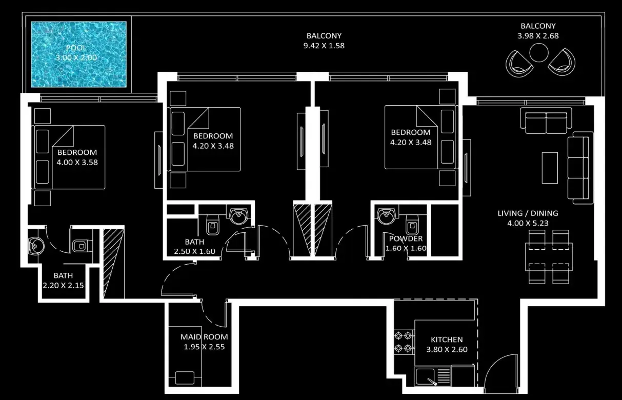 3 Bedrooms apartments - Diamondz floor plan