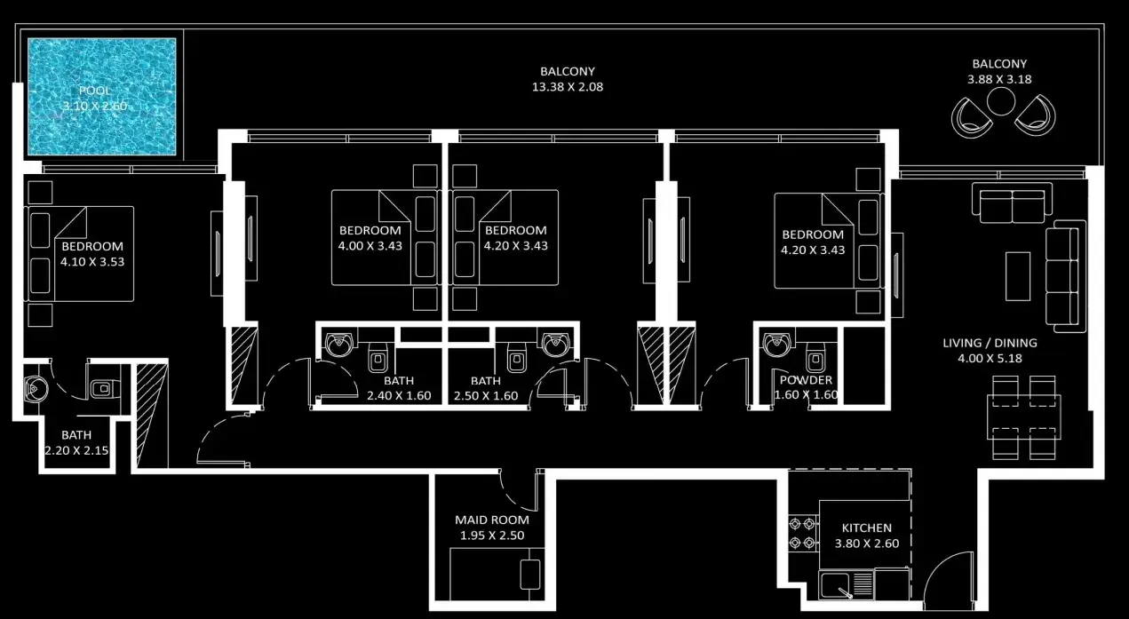 4 Bedrooms apartments - Diamondz floor plan