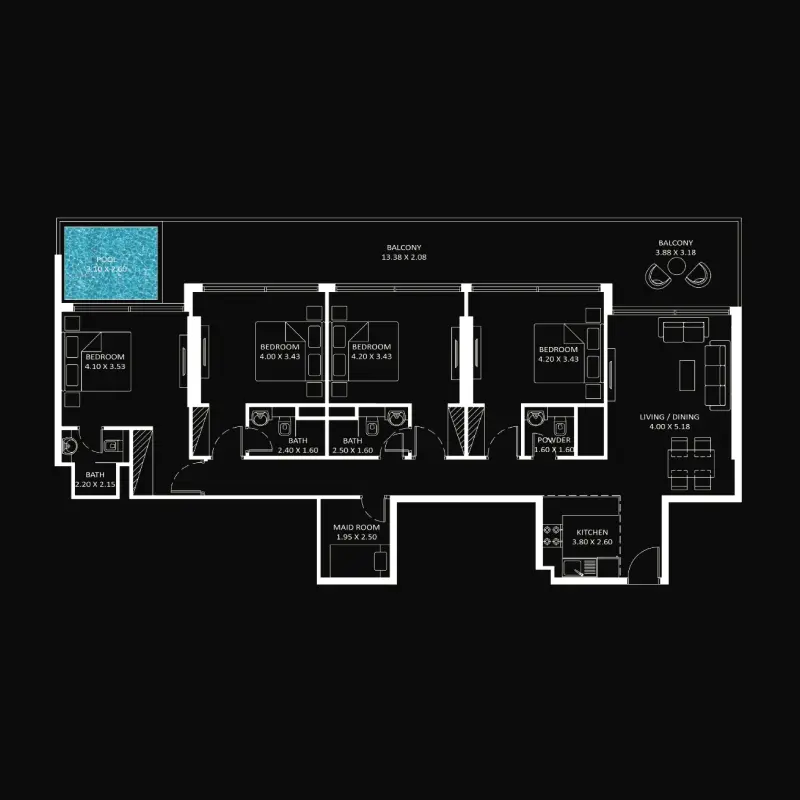 4 bedroom + pool floor plan
