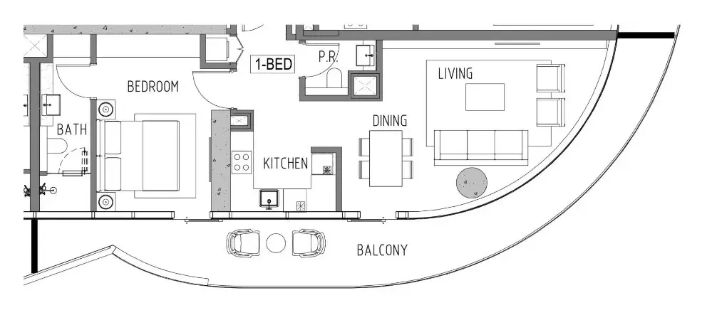 1 Bedroom apartments - Volta floor plan