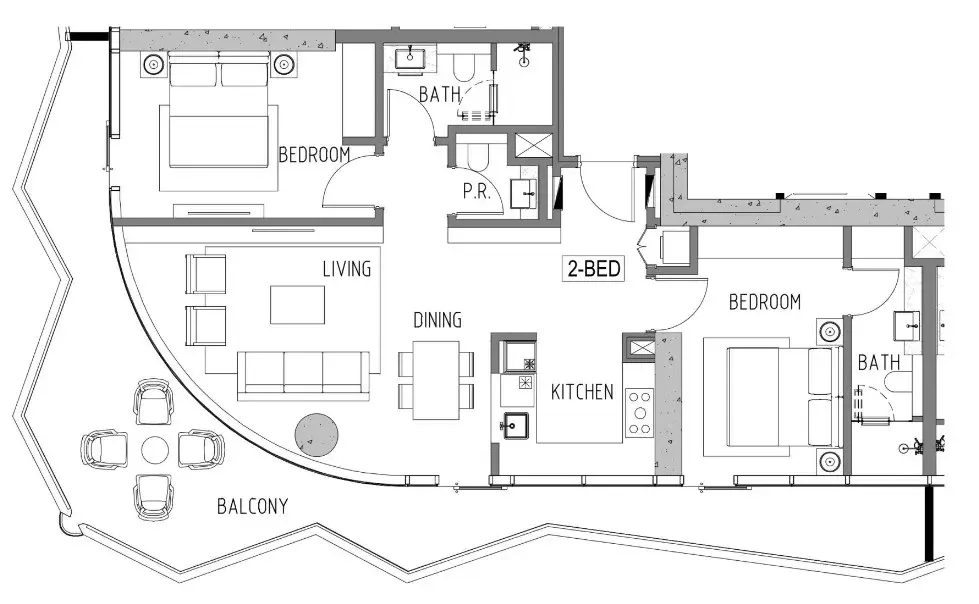 2 Bedrooms apartments - Volta floor plan