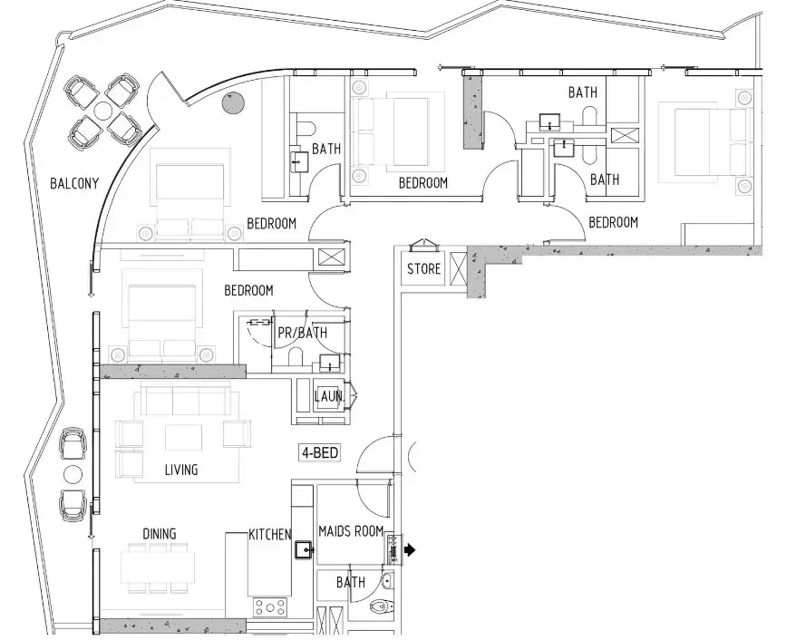 4 Bedrooms apartments - Volta floor plan