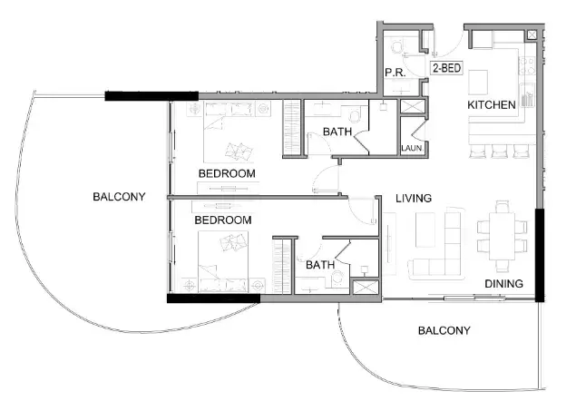 2 Bedrooms apartments - Damac Lagoons Views Phase 2 floor plan