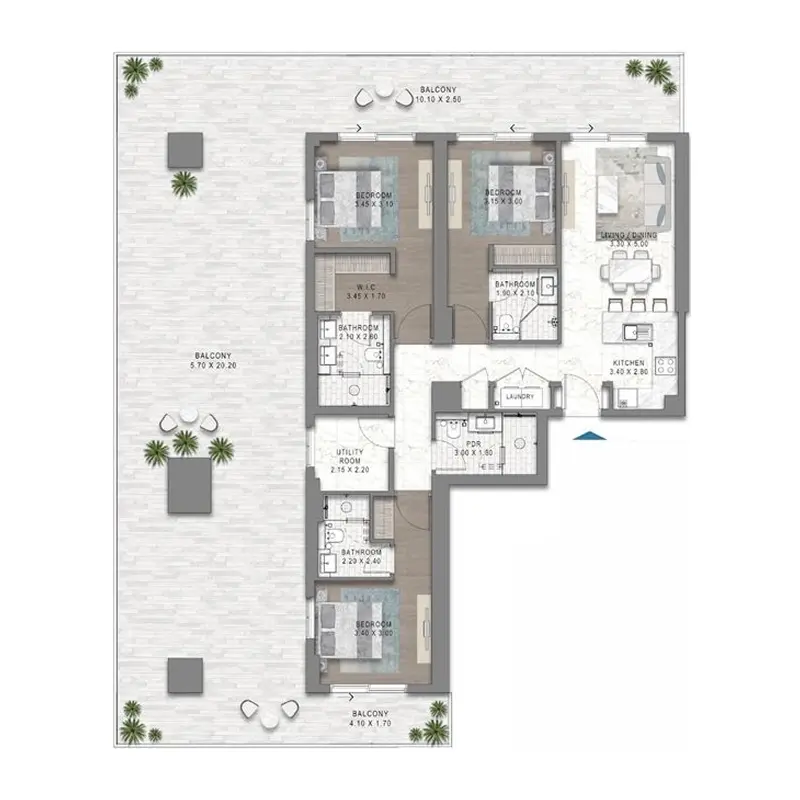3 bedroom Apartments -  Chelsea Residences floor plan