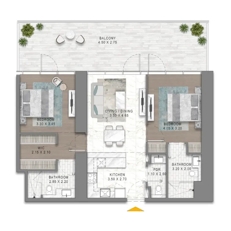 2 bedroom floor plan