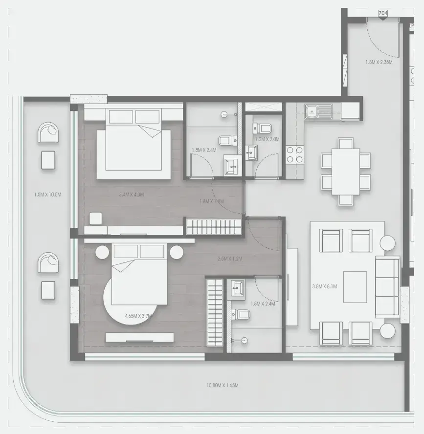 2 Bedrooms apartments - Valores Residences floor plan