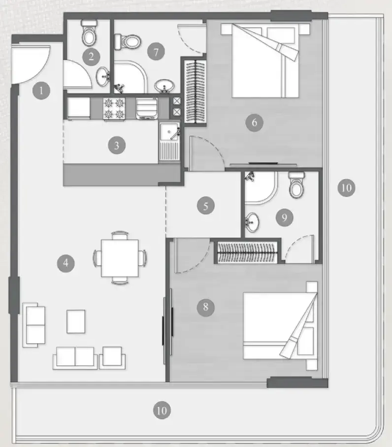 2 Bedrooms apartments - Elevia Residences  floor plan