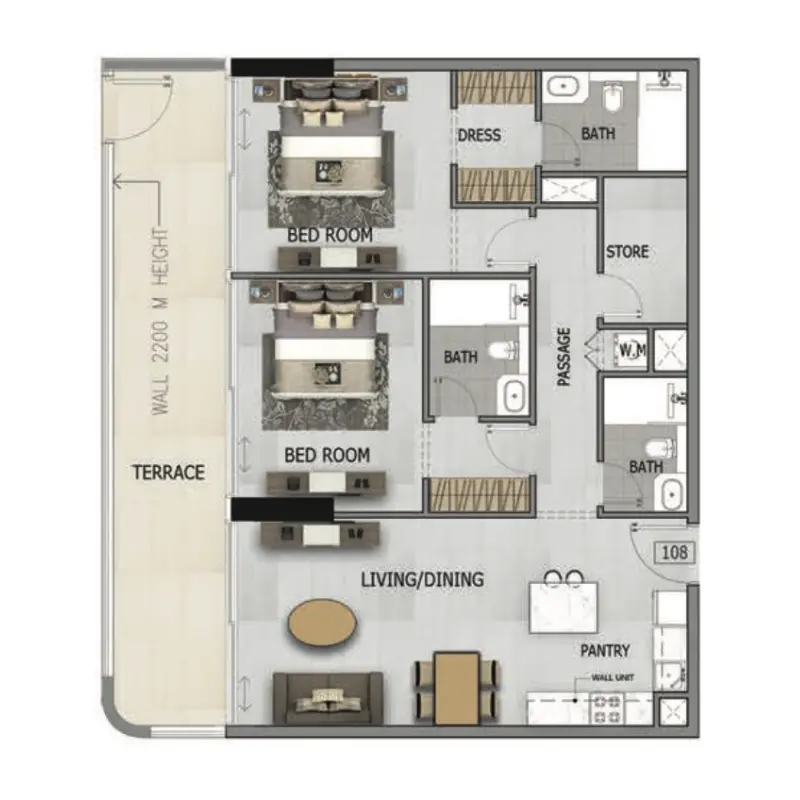 2 bedroom floor plan