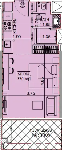 Studio apartments - Binghatti Starlight floor plan