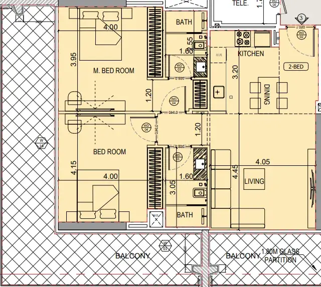 2 Bedrooms apartments - Binghatti Starlight floor plan