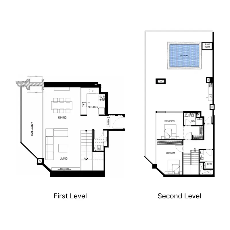 2 bedroom + pool floor plan
