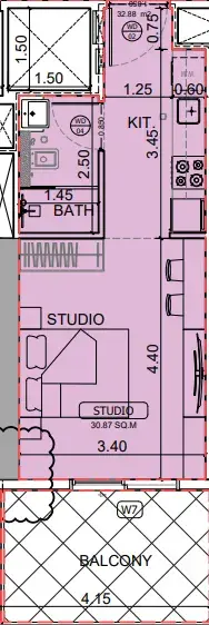 Studio apartments - Binghatti Skyhall floor plan