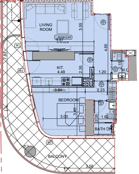1 Bedroom apartments - Binghatti Skyhall floor plan