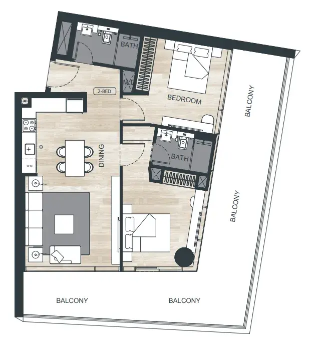 2 Bedrooms apartments - Binghatti Ghost floor plan