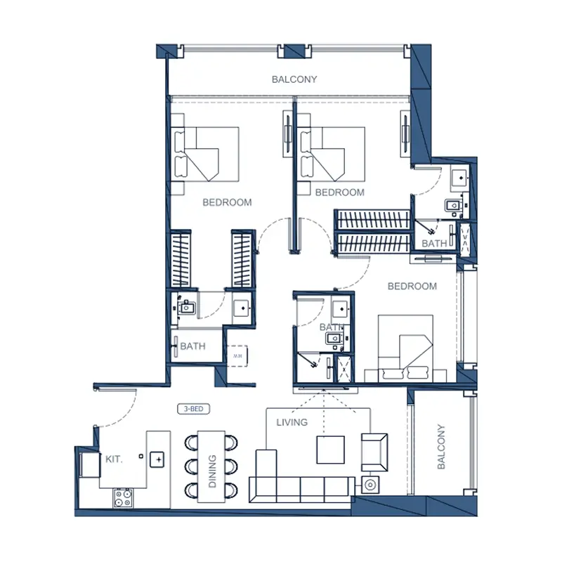 3 bedroom Apartments -  Binghatti Twilight floor plan