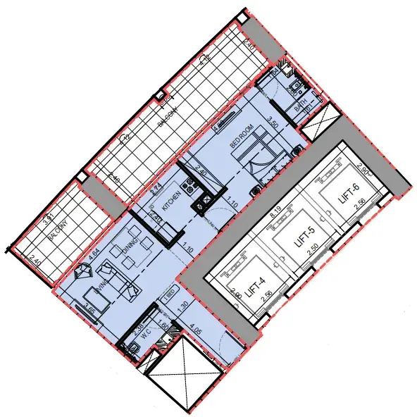 1 Bedroom apartments - Binghatti Skyrise floor plan