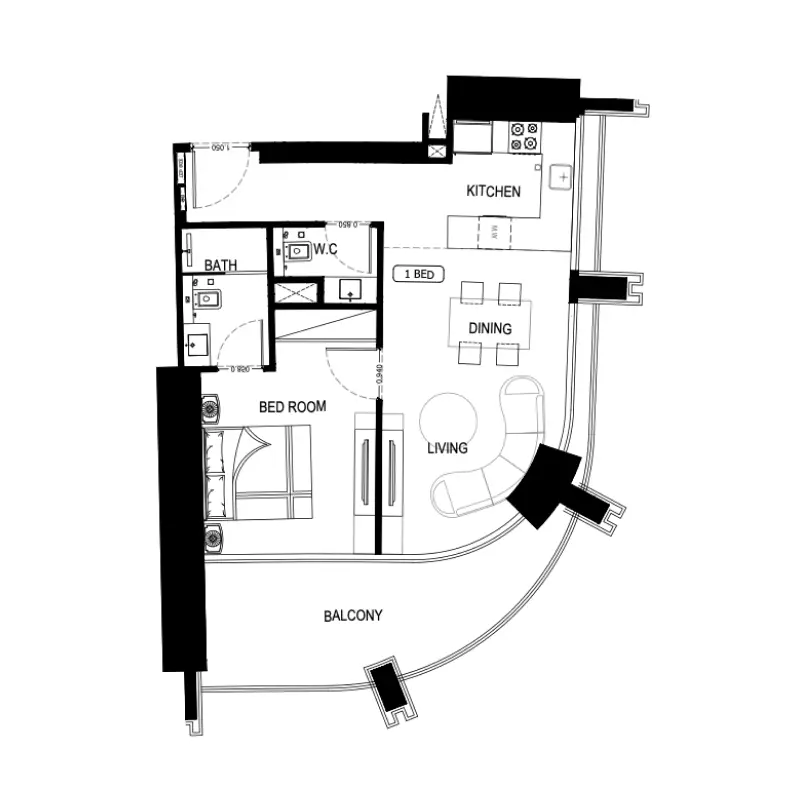 1 bedroom floor plan