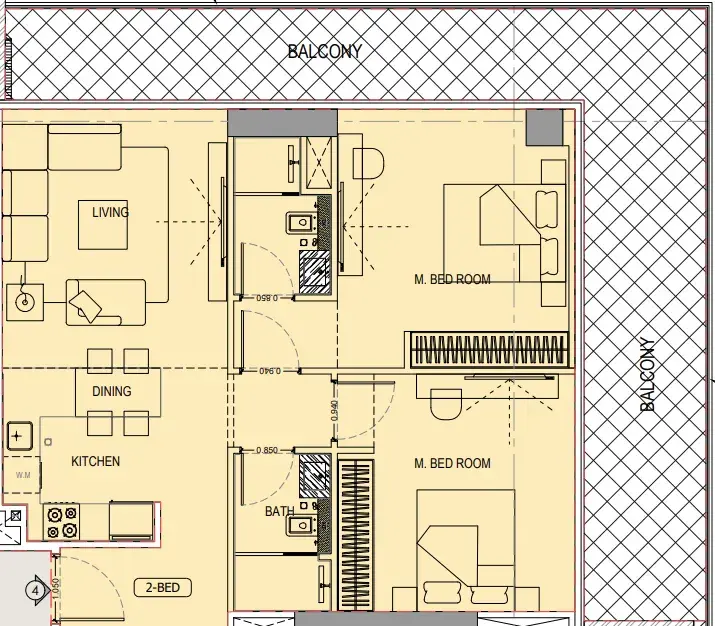 2 Bedrooms apartments - Binghatti Ivory floor plan