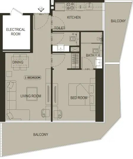 1 Bedroom apartments - Binghatti Haven floor plan