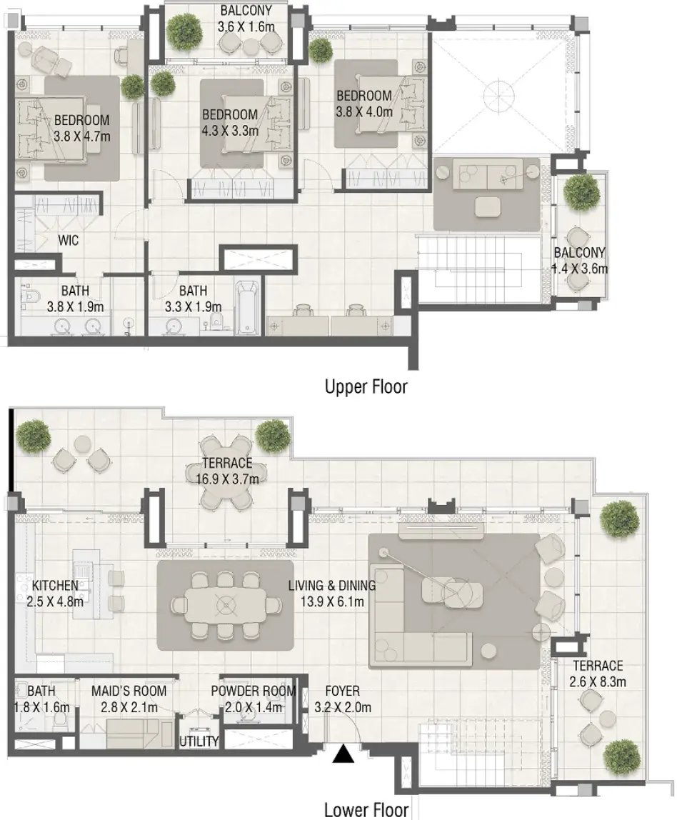 3.5 bedrooms duplex - Design Quarter floor plan