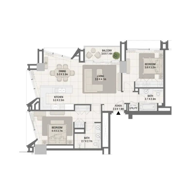 2 bedroom floor plan