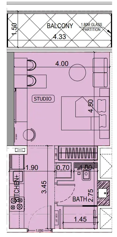 1 Bedroom apartments - Binghatti Hillviews floor plan