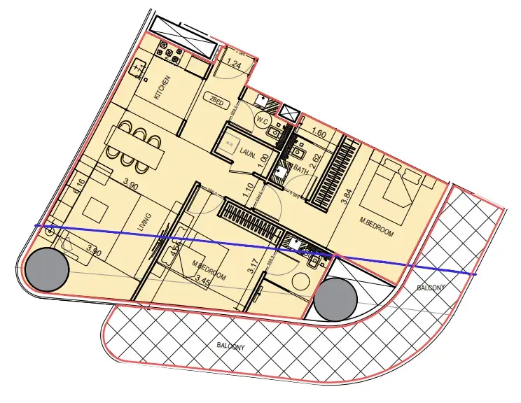 2 Bedrooms apartments - Binghatti Hillviews floor plan