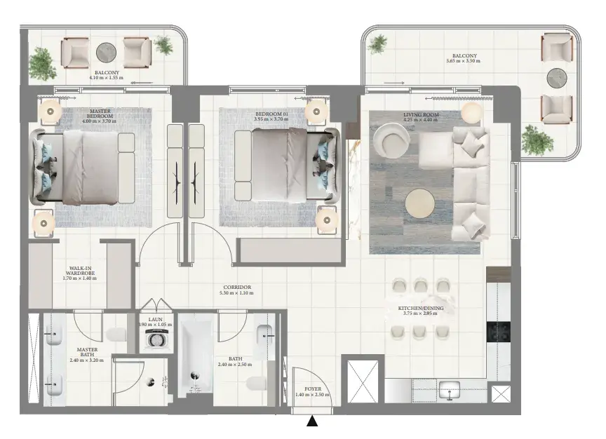 2 Bedrooms apartments - Pier Point floor plan