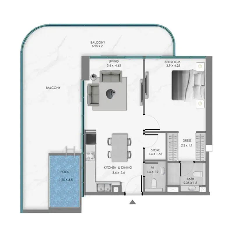 1 Bedroom apartments - Samana Ocean Bay floor plan