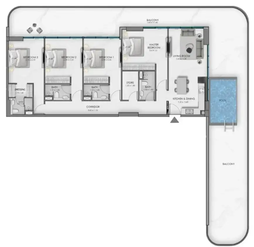 4 Bedrooms apartments - Samana Ocean Bay floor plan