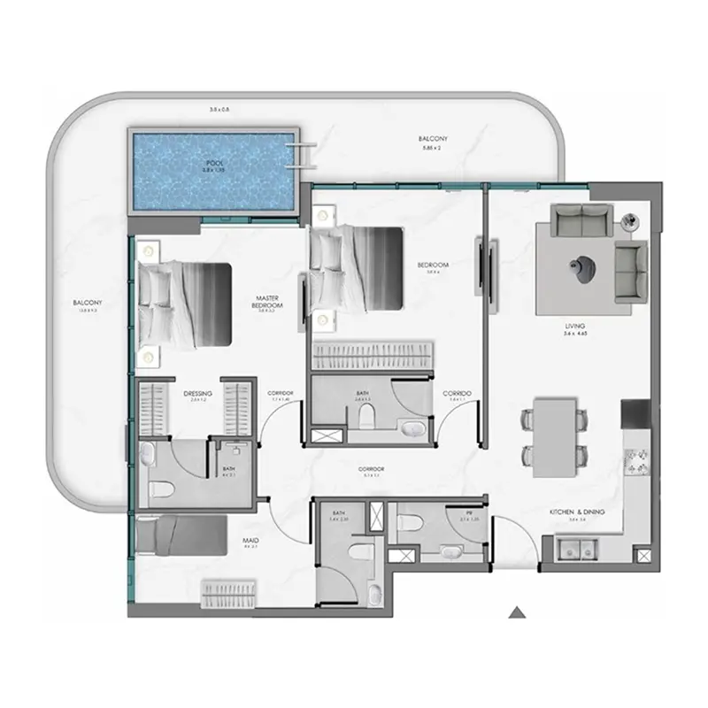 2 bedroom + pool Apartments -  Samana Ocean Bay floor plan