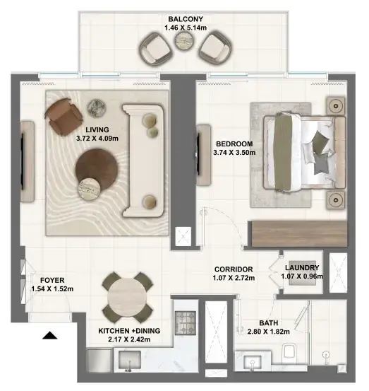 1 Bedroom apartments - Silva Dubai Creek Harbour floor plan