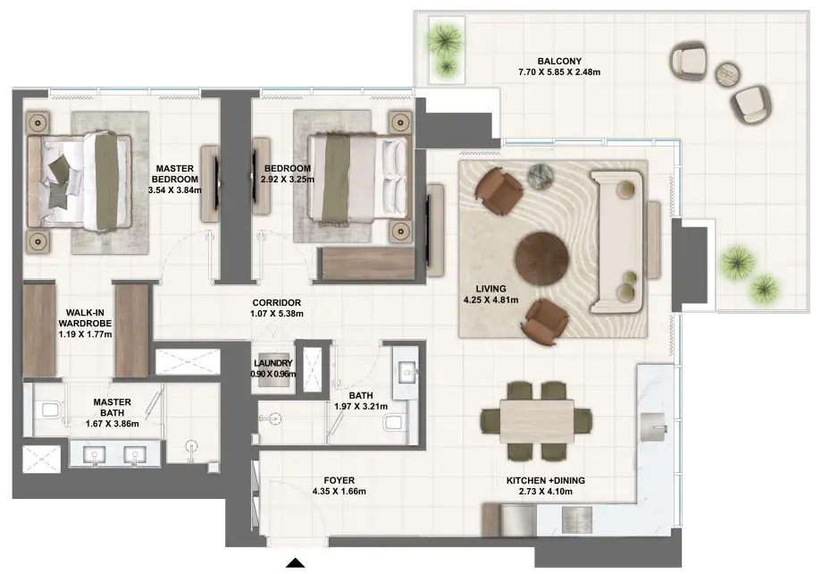 2 Bedrooms apartments - Silva Dubai Creek Harbour floor plan