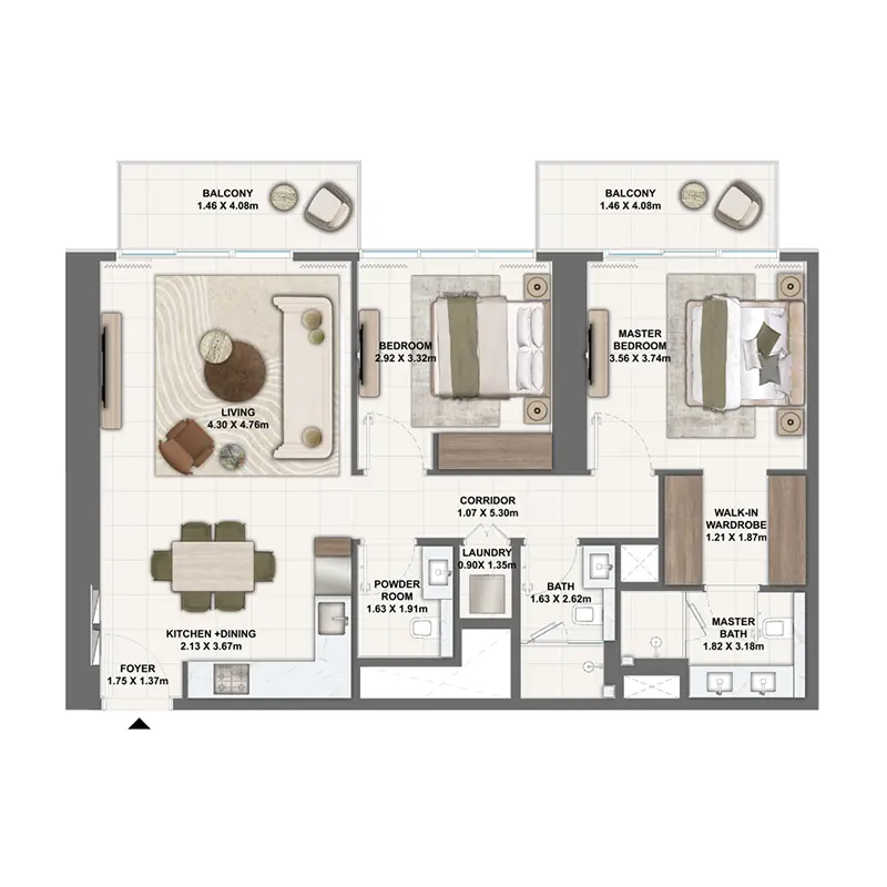 2 bedroom Apartments -  Silva Dubai Creek Harbour floor plan