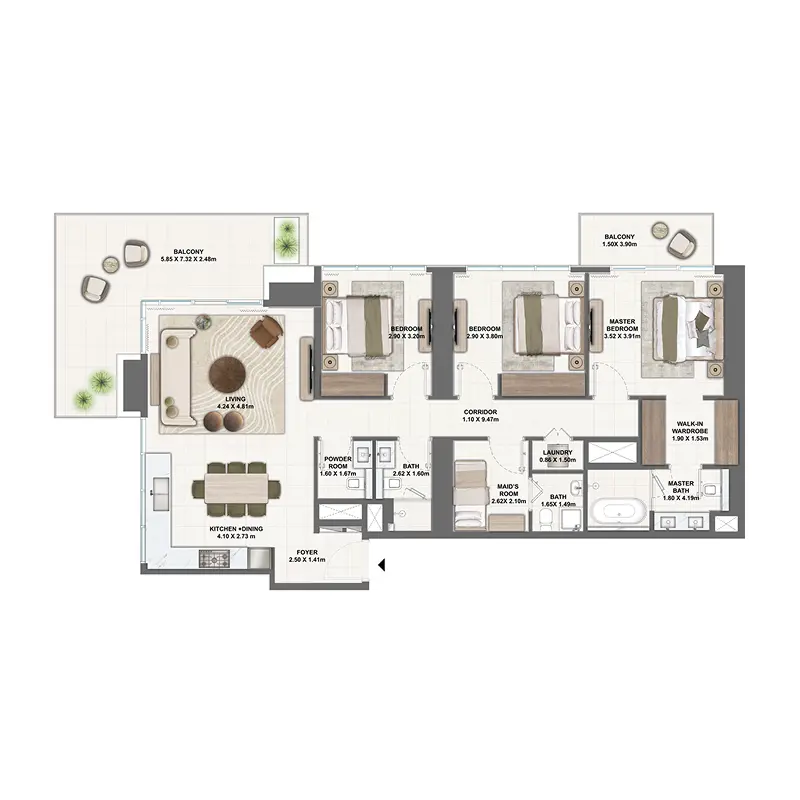 3 bedroom Apartments -  Silva Dubai Creek Harbour floor plan