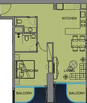 1 Bedroom apartments - Guzel Towers floor plan