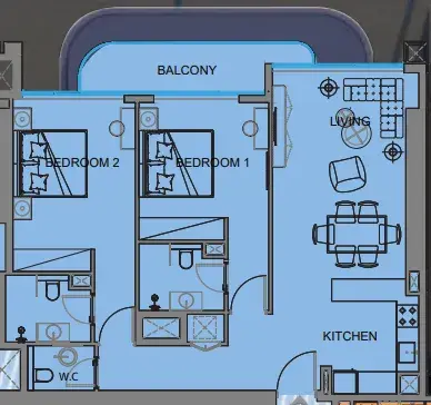 2 Bedrooms apartments - Guzel Towers floor plan