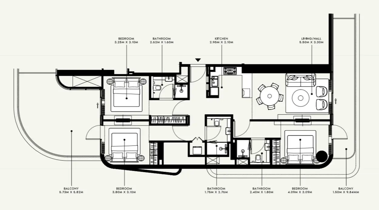 3 Bedrooms apartments - Azizi Ruby floor plan