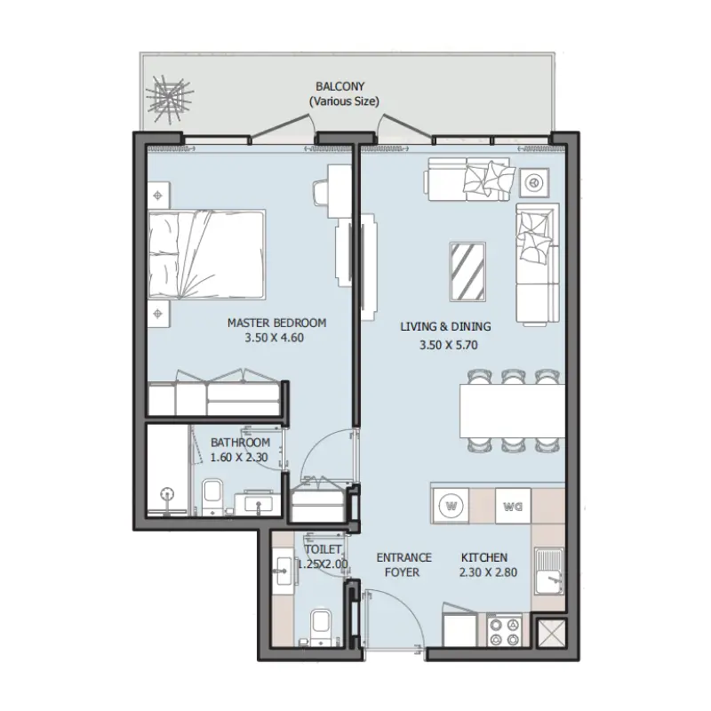 1 bedroom floor plan