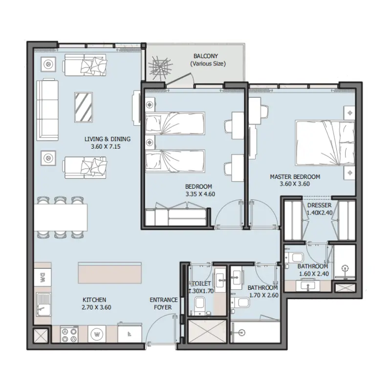 2 bedroom floor plan