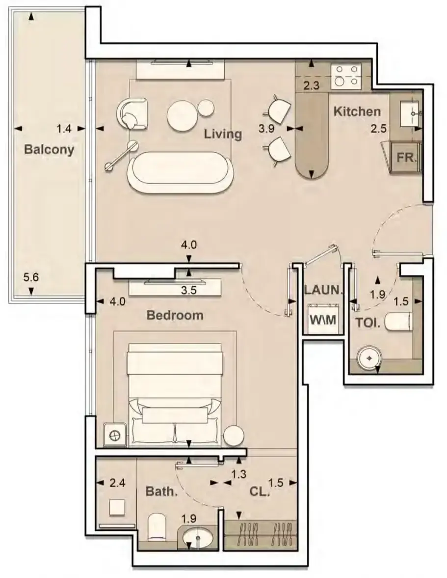 1 Bedroom apartments - Lume Residences floor plan