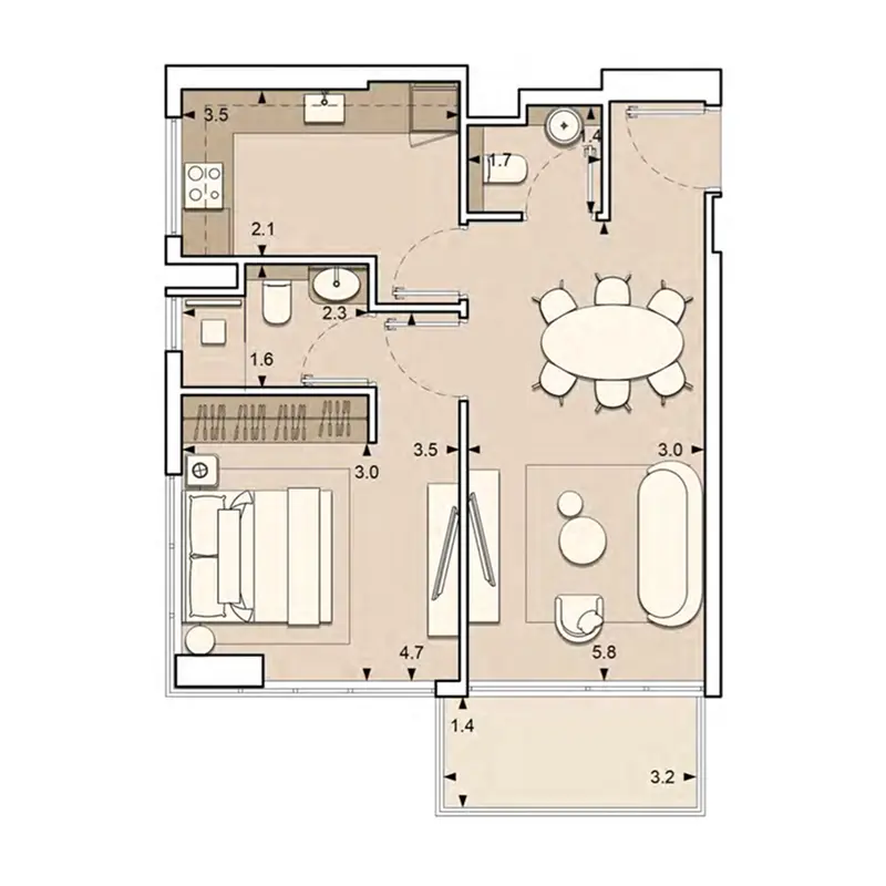 1 bedroom floor plan