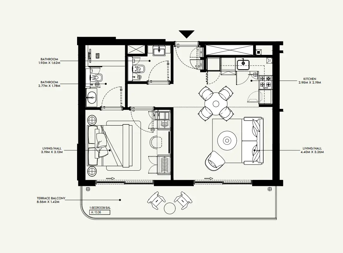 1 Bedroom apartments - Azizi Jewel floor plan