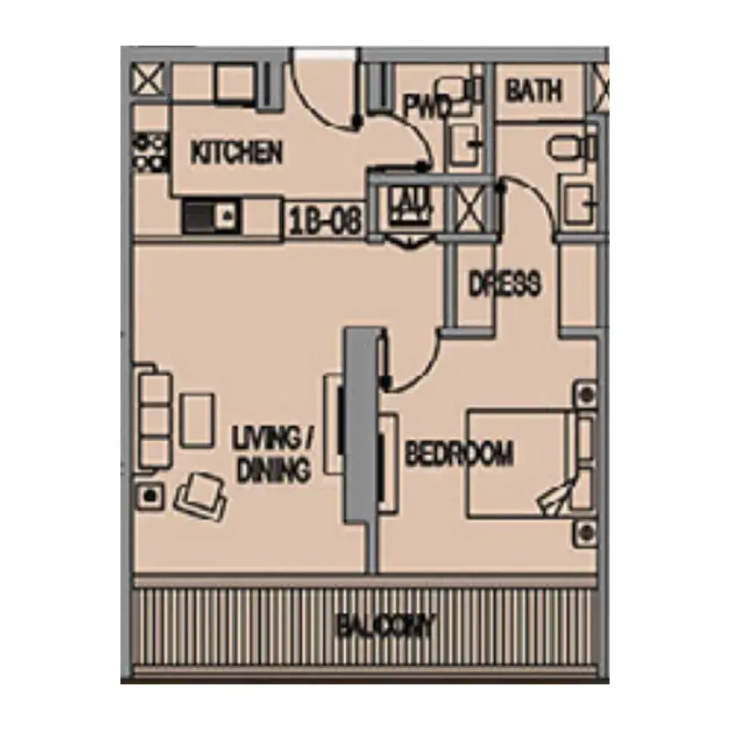 1 Bedroom apartments - Jade Tower floor plan