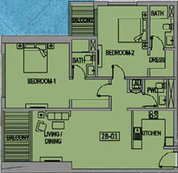 2 Bedrooms apartments - Jade Tower floor plan
