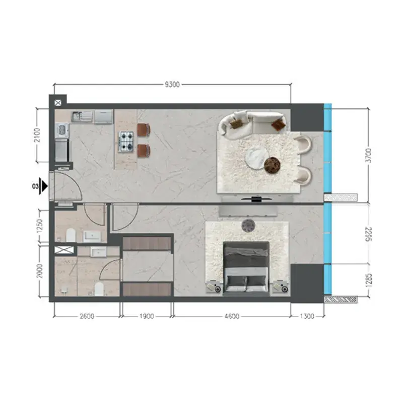 1 Bedroom apartments - Tiger Sky Tower floor plan