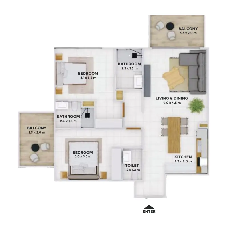 2 bedroom floor plan