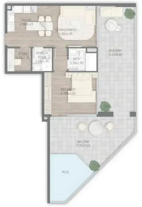 1 Bedroom apartments - Stamn One floor plan
