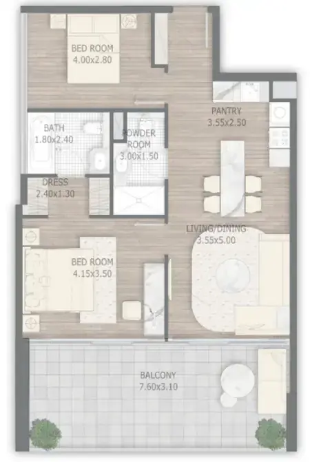 2 Bedrooms apartments - Stamn One floor plan