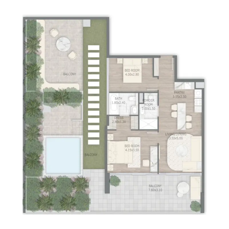 2 bedroom floor plan